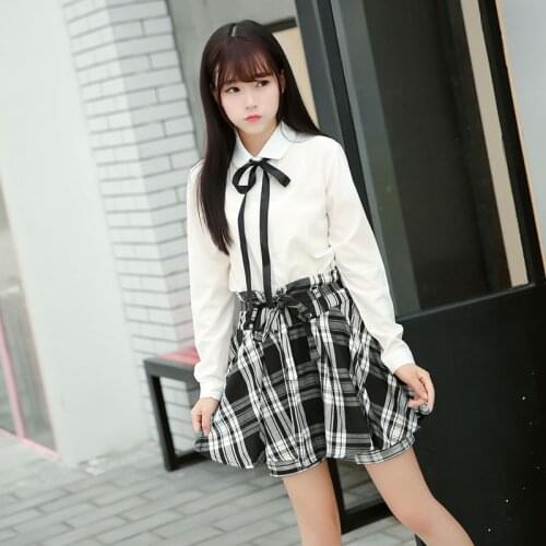 Japanese School Girl Uniform Suit White Short Sleeve T-shirt Top White Black Pleated Skirt Cosplay Korean Girls Student Costume