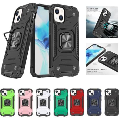Armor Shockproof Car Magnetic Case for iPhone 13 12 Mini 11 Pro Max XR SE 2020 XS 6 7 8 Plus Hybrid Back Cover Ring Stand Fundas