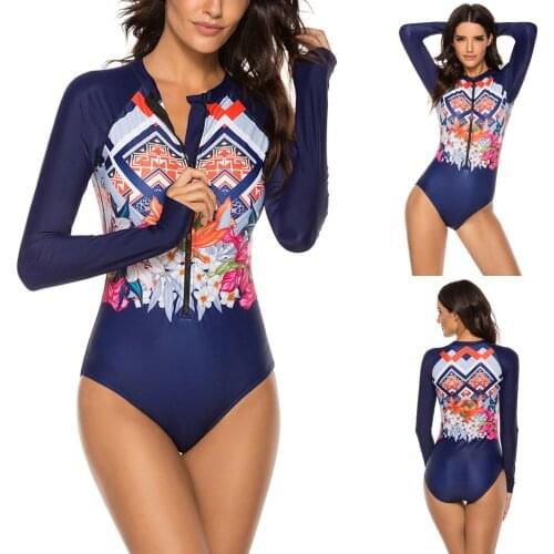 Womens large sexy print surfsuit quick drying one piece swimsuit womens sports swimsuit Beach Resort Swimsuit Bikini