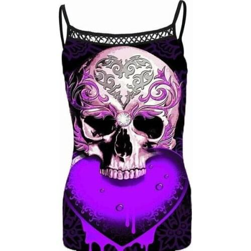 [You're My Secret] New Summer Sexy Top Shirt Purple Heart Skull Camisole Female Goth Sleeveless Clothes Oversized Casual Vest