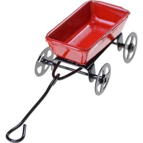 1:12 DIY Mini Cute Dollhouse Miniature Metal Red Small Pulling Cart For Home Decor Gift Ornament Garden Furniture Accessorie Toy