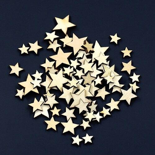 100Pcs Mixed Star Shape Wooden Buttons DIY Scrapbook Craft Clothing Decor Button Christmas Gift