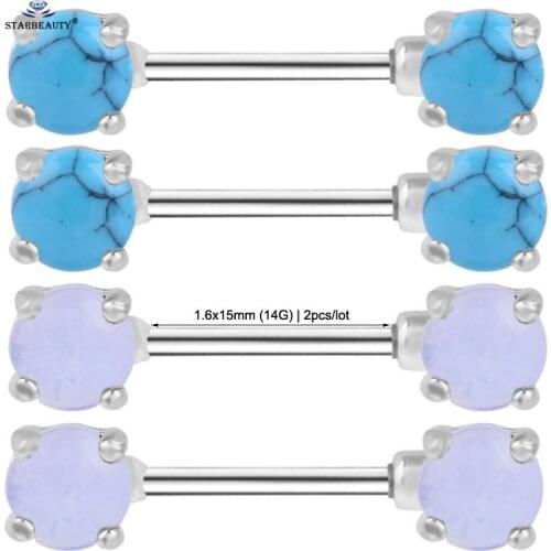 2pcs/lot Blue Gems Nipple Rings Bijoux Barbell Tongue Piercing Tongue Ring Helix Piercing langue Sex Pircing White Opal Jewelry