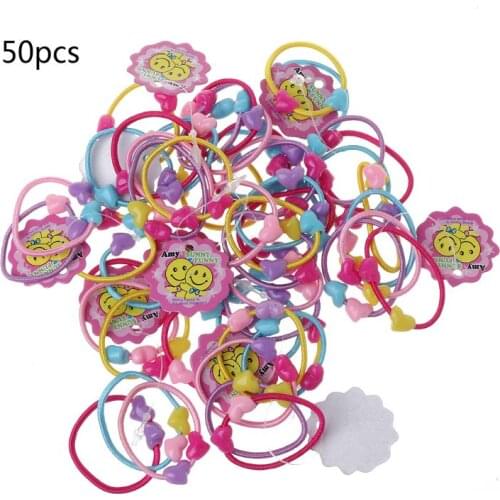 50pcs Small Cartoon Bears Flowers Rabbit Star Child Baby Kids Ponytail Holders Hair Accessories Rubber Band Tie Gum Wholesale