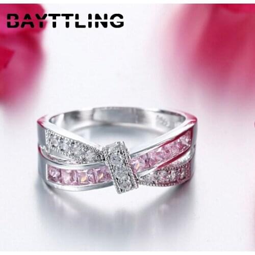 BAYTTLING Lovely Red Zircon 925 Sterling Silver Ring Color 6#7#8#9#10# Ring For Lady Christmas Party Jewelry Gift