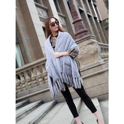 Free Shipping New Genuine Mink Fur Scarf Knitted Fur Shawl 4Colors with Fringes Winter Real Mink Fur Poncho Wholesale Retail OEM