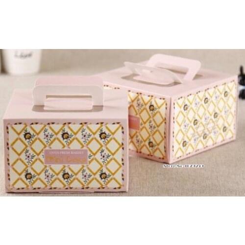 Large pink paper cake box with handle portable paper Boxes with clear window Kraft Paper cake food Fruit Packing Box100pcs/lot