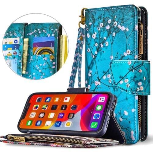 For Huawei Nova Lite 3 6.21in Fashion Painted Pattern Leather Case Lanyard Zipper Bag Wallet Card Holder Stand Flip Phone Cover