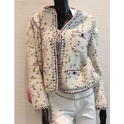 Cosmicchic 2021 Early Autumn Knitted Cardigan Women O-Neck Elegant Woven Cashmere Wool Jacket Handmade Series Fashion Coat