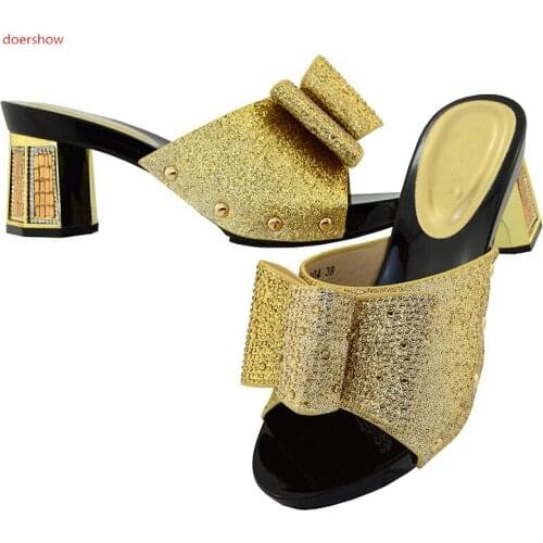 Doershow New arrival gold rhinestones design ladies pumps African sandal shoes for party WR1-25