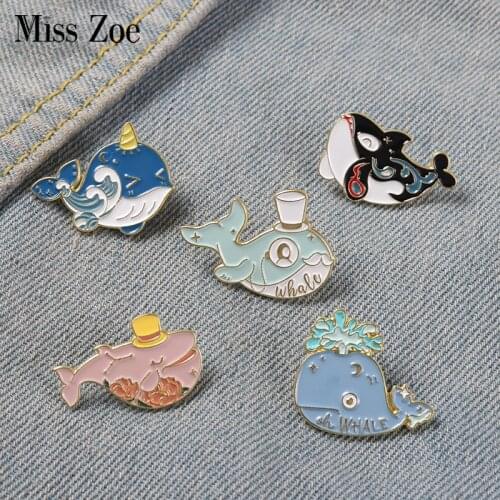 Whale Enamel Pins Sea Animal Brooches Flower Ocean Wave Cartoon Bag Hat Lapel Pin Badge Gift for Girl Boys