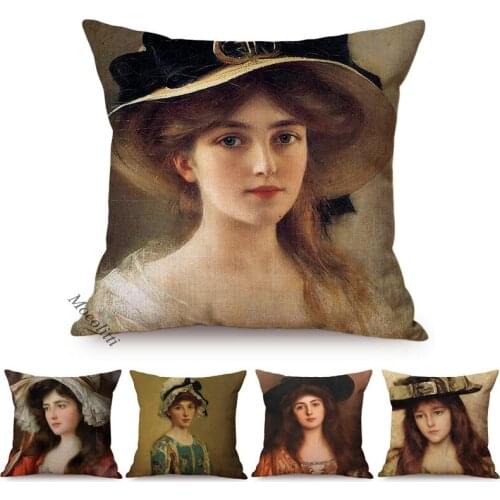 Netherlands Painter Albert Lynch Charming Girl Oil Painting Art Home Decor Pillow Case Beautiful Sexy Woman Linen Cushion Cover
