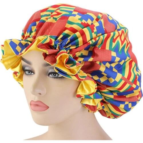Hair bonnet Stylish Floral Print Double Layer Large Hair Care Cap Sleep Bath Head Wrap satin bonnet hair bonnet for sleeping