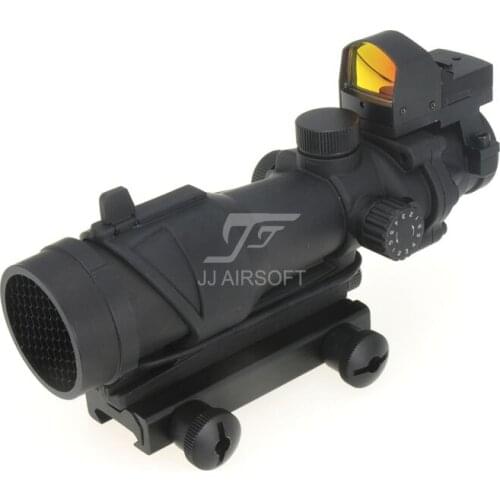 JJ Airsoft ACOG Style 4x32 Scope Illumination with Docter Mini Red Dot & Killflash / Kill Flash (Black/Tan) FREE SHIPPING