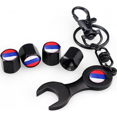 Wrench Keychain + 4Pcs For Lada Niva Diecast Vesta Priora Anti-theft And Dustproof Moto Bicycle Valve Caps Wheel Tires Parts