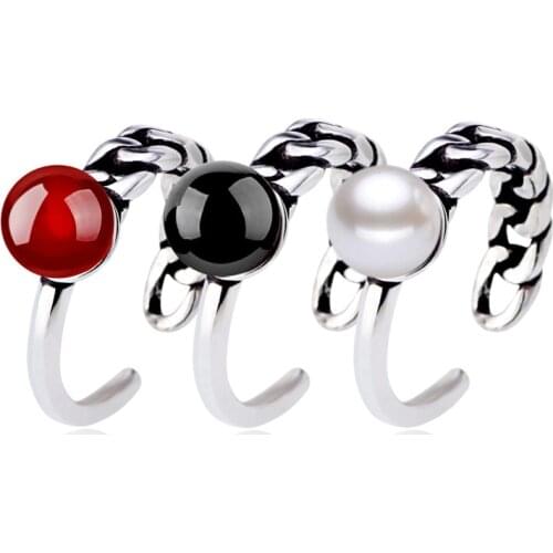 Ancient Silver Plated Ring Natural Stone Pearl Rings For Women Jewelry Thai Silver Plated Braided Ring Jewellery Anel Anillos