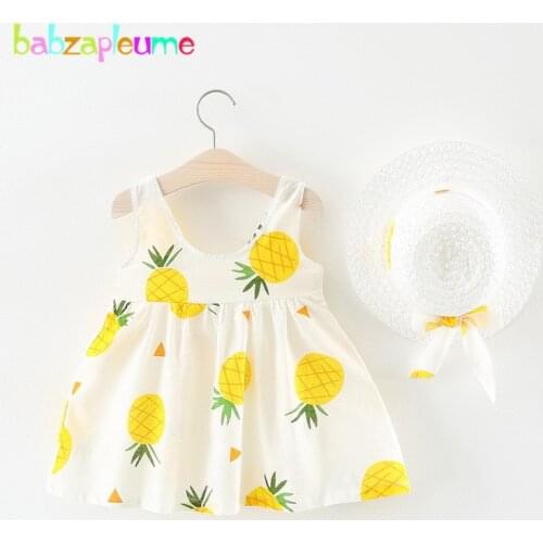 2Piece Set Summer Newborn Clothes Baby Girl Dresses Birthday Party Sleeveless Cute Pineapple Cotton Princess Dress+Sunhat BC1865