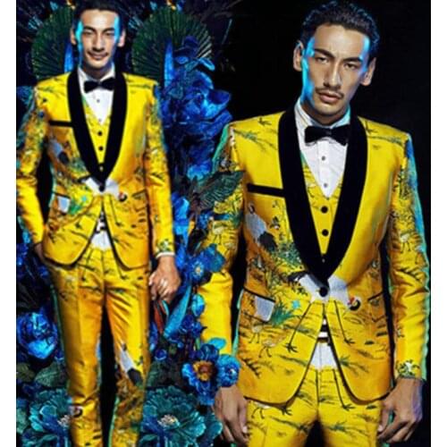 Hot sell singer england dance stage clothing for men suit set with pants 2020 mens wedding suits costume groom formal dress
