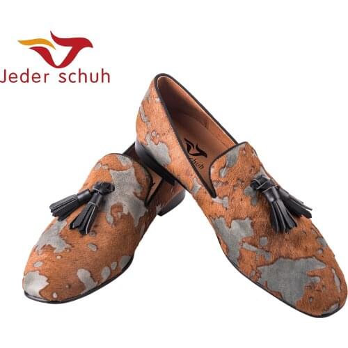 Jeder S Mens Leather Loafers Dress Shoes horsehair Slip-On Luxury Men Wedding Party Prom Shoes