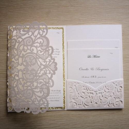 30pcs laser cut Ivory pocket card set free shipping Custom design and printing