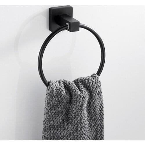 Black Towel Holder Ring Round Wall Mounted Bathing Towel Rack Stainless Steel Kitchen Bathroom Accessories