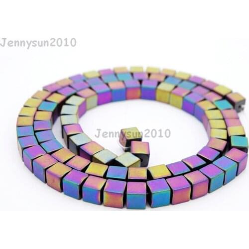 Natural Matte Hematite Gems Stones Square Cube 2mm Beads Non Magnetic Metallic Multi-Colored 16'' Jewelry Making 10Strands/Pack