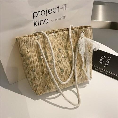 New Fashion Bow-knot Shopping Bag Women Solid Color Large-capacity Woven Tote Bag