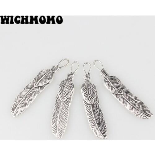 New 5pieces 57*12MM Big Hole Retro Zinc Alloy Feather Charms Pendant for DIY Jewelry Accessories Gifts Free Shipping