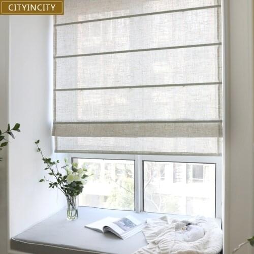 Solid Roman Blind Faux Linen Curtain For Living Room Japan Style Roman Blinds Roller For Kitchen Window Customized