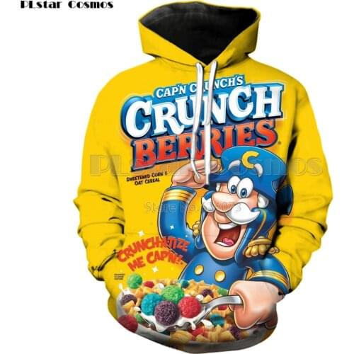 PLstar Cosmos Drop shipping 2018 New style Fashion Hoodie Food Crunch berries 3d Print Mens Womens casual Hooded Sweatshirt