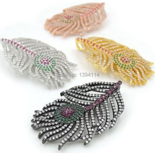 42*25*10mm Micro Pave Red&Clear&Green CZ Feather Charms Fit For Men And Women Making Necklaces Jewelry