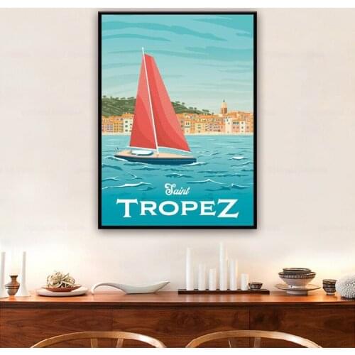 Saint Tropez Travel Canvas Art Landscape Canvas Painting Print Wall Poster Living Room Bedroom Office Decoration