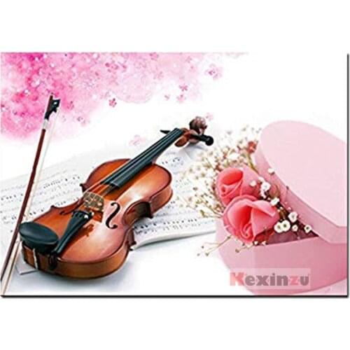Full 5D DIY Square Diamond Painting Cross Stitch -Violin flower- 3d Round Embroidery Mosaic Resin Home Decor Gift WW-4215020