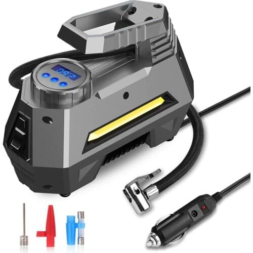 Portable Air Compressor Tire Inflator - Car Tire Pump With Digital Pressure Gauge (150 Psi 12V DC) Bright Emergency Flashlight