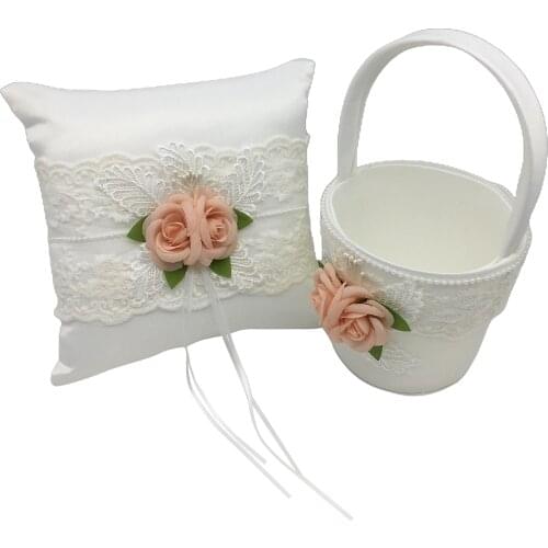 Romantic Wedding Pillow Cushion Personalized And Flower Girl Basket Set