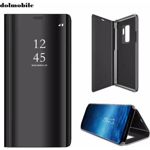 Luxury Mirror Clear View Case for Samsung Galaxy S9 S10 plus Lite Phone Cover Plating Base Vertical Stand