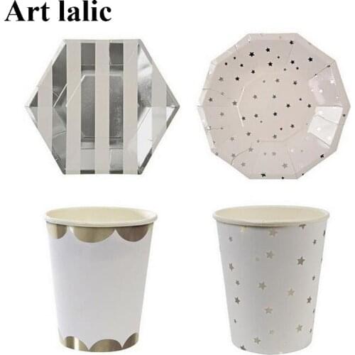Silver Star Paper Plates paper cup Wedding Baby Shower Christmas Party Favor Supplies Disposable Tableware CP0212