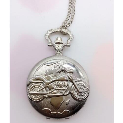 Silver motorcycle Quartz Pocket Watches for Men Women gift PB45