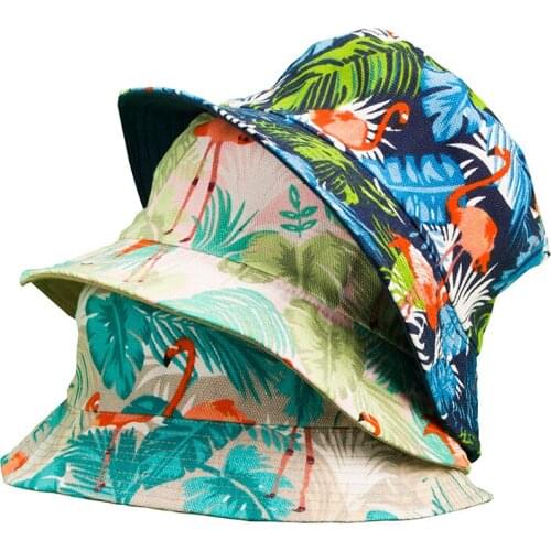 Hats caps New Instagram Spring/Summer Hat flamingo retro Fisherman Hat reversible cotton sports casual hat beach hat bucket hat