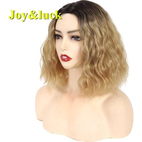 Joy&luck Afro Kinky Culry Brown Ombre Blond Wigs Synthetic Wigs for Women Medium Length Ombre Blonde Wig Full Wig With Bangs Cos