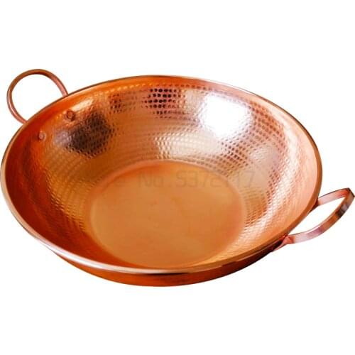 Pure Copper Wok Frying Pan Induction Cooker Use Double/Single Handle Thick Handmade Wedding Gift