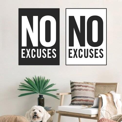 Modern Black White Inspiring Word Wall Art Canvas Painting Print No Excuses Quotes Poster Wall Pictures For Office Home Decor