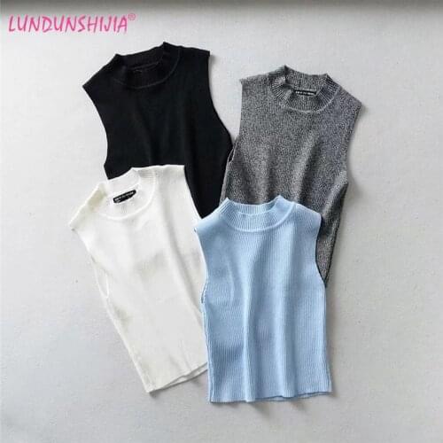 LUNDUNSHIJIA Women Fashion Short Knitting Tanks Top 2019 Summer Ladies Sexy Slim Sleeveless Streetwear Vests Top 4 Colors