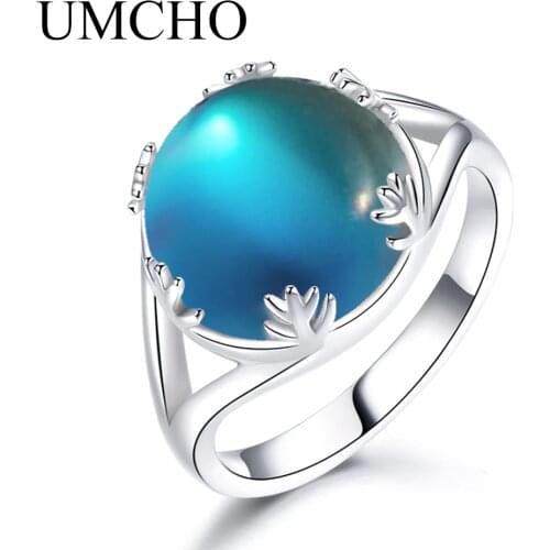 UMCHO Aurora Borealis Colorful Gemstone Rings Real 925 Sterling Silver Jewelry For Women Romatic Elegant Gift Fine Jewelry