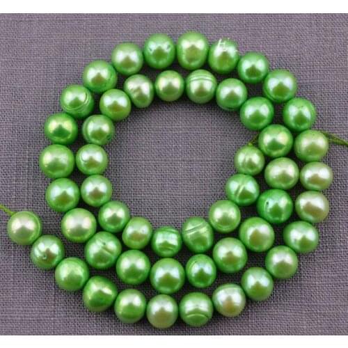 Unique Pearls jewellery Store Round Potato 7-8mm Cyan Freshwater Pearl Loose Beads One Full Strand YLC1-37
