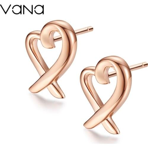 VANA Heart Ribbon Stud Earrings 925 Sterling Silver Stud Earrings for Women Girls