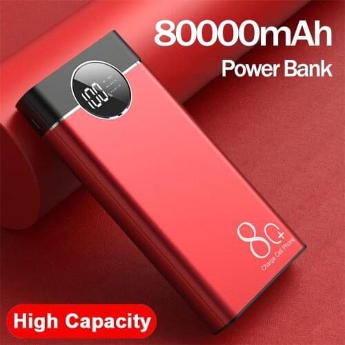80000mAh Power Bank Large Capacity Outdoor Portable Digital Display LED Light 2USB Port Power Bank for IPhone Xiaomi Samsung
