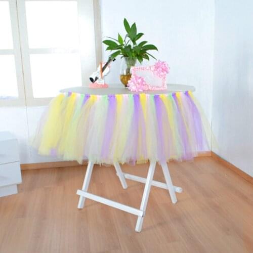 European Birthday Party Baby Chair Skirt Decoration Four Color Table Skirts Tutu Tulle DIY Stage Desk Skirting Home Textile