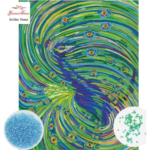 Golden Panno,beads,Needlework,DIY,bead Cross stitch ,Embroidery stitch,Precise Printed painting,Peacock Pattern 09