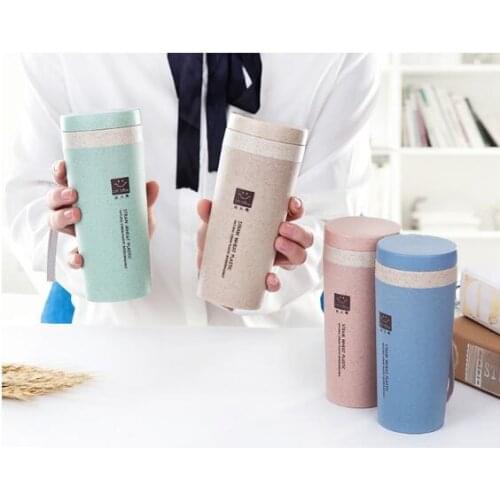 1PC 300ml Portable Wheat Straw Material Double Layer Carrying Bottle Band Rope/Band Cover Tea Student Water Bottles NX 013